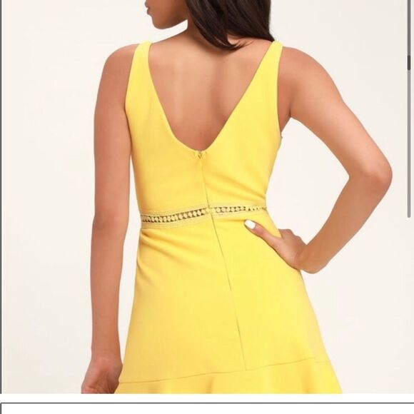 Lulus Yellow Fit and Flare Dress with Crochet Waist Size Large - Picture 2 of 9